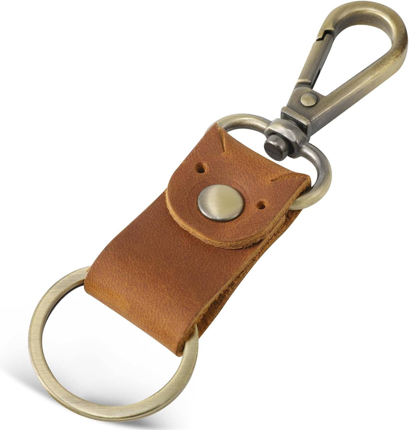 Genuine Leather Keychain, Small Keychain for Man and Women: Dark Brown