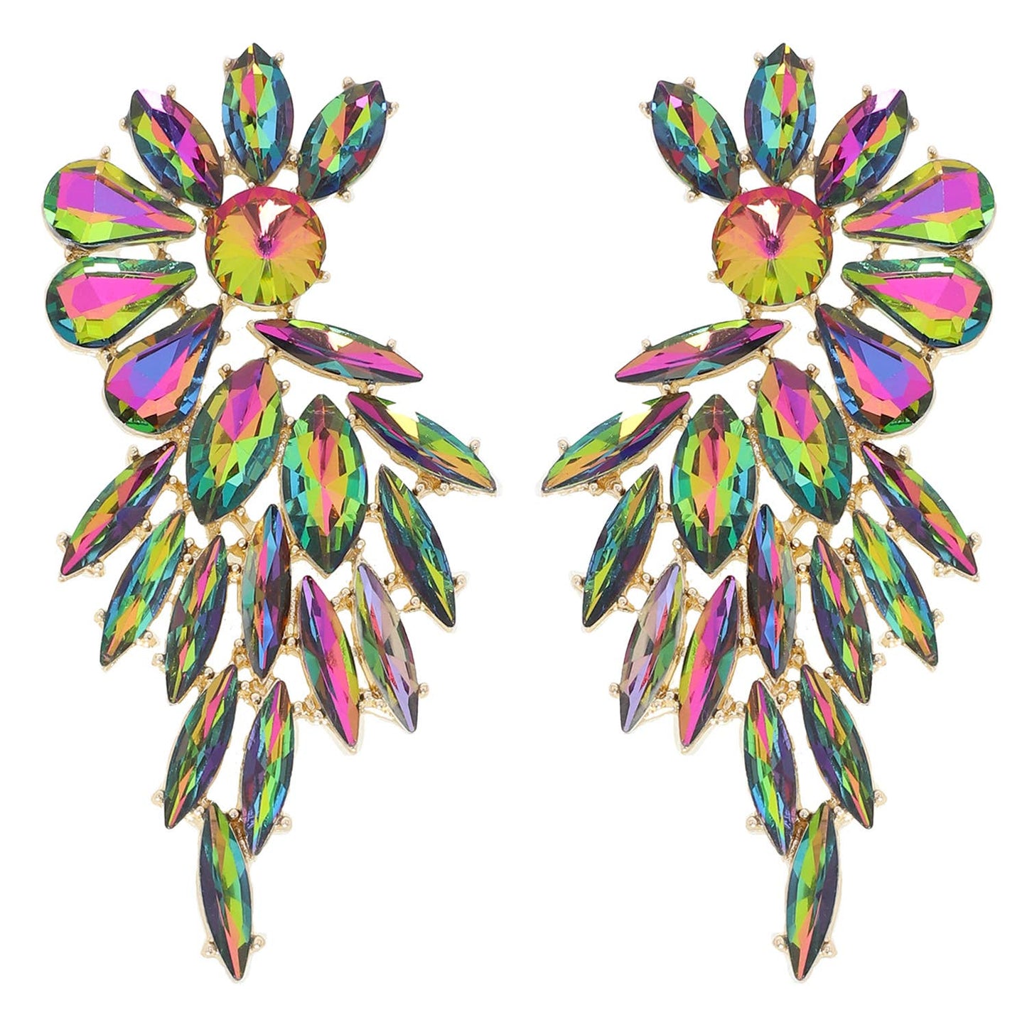 Rhinestone Crystal Petal Cluster Wings Drop Earrings: Fuchsia ey12110gfu