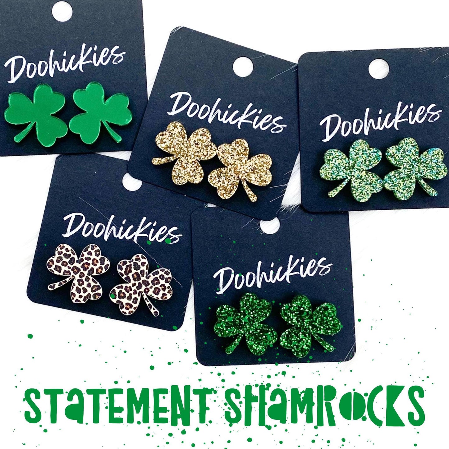 21mm Statement Shamrock Studs -St. Paddy Acrylic Earrings: St. Paddy's Glitter