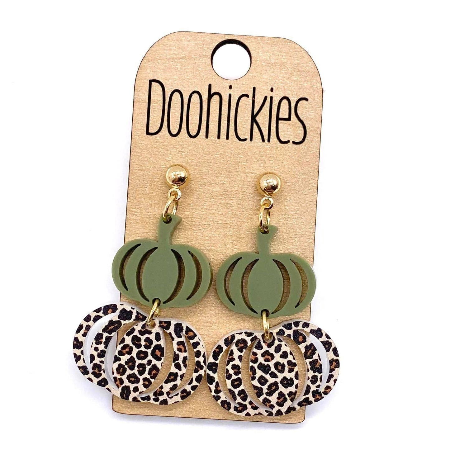 Fall Double Leopard Pumpkin Dangles - Fall Acrylic Earrings: Orange