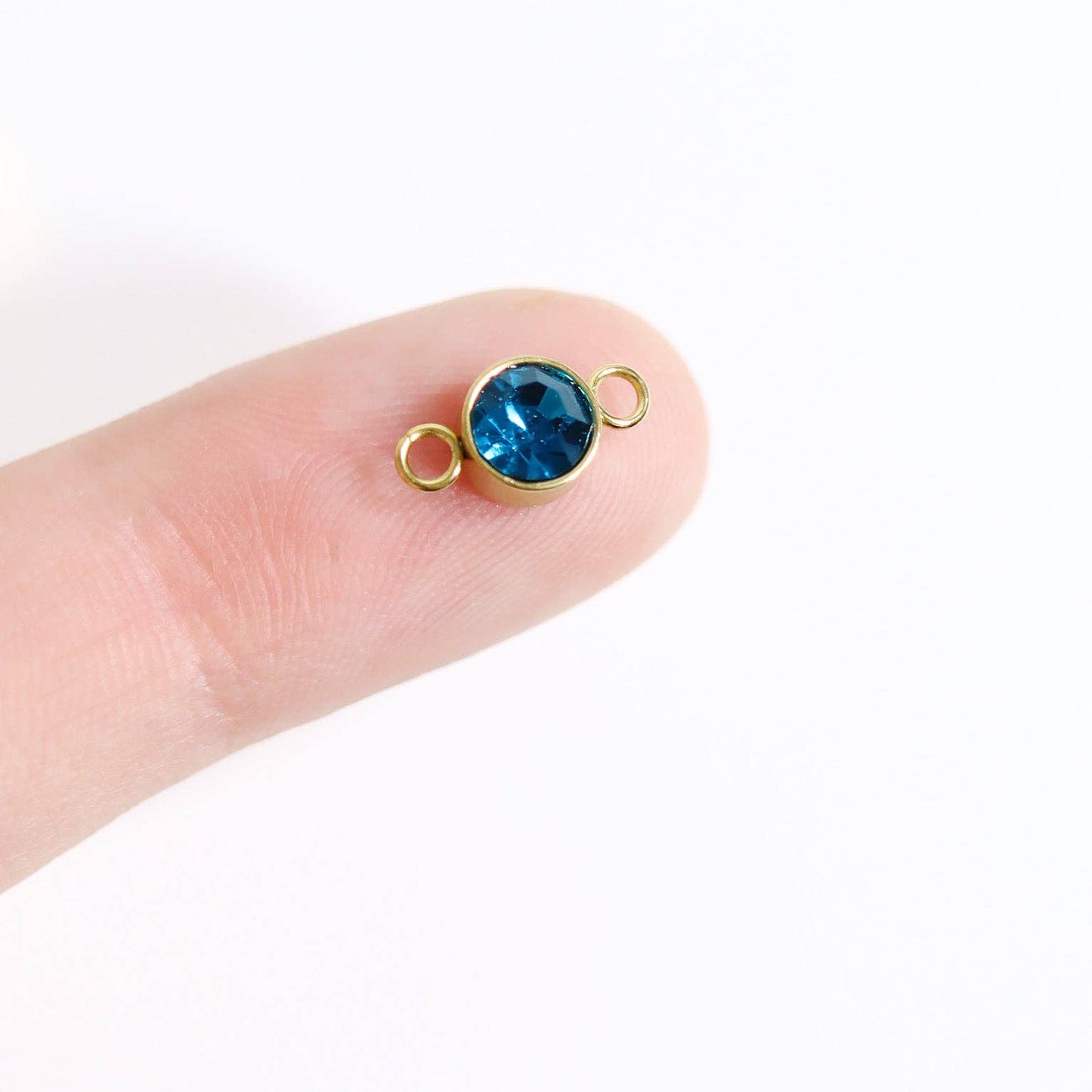 18K Gold PVD Stainless Steel Birthstone Connector Charm: December / Blue Zircon