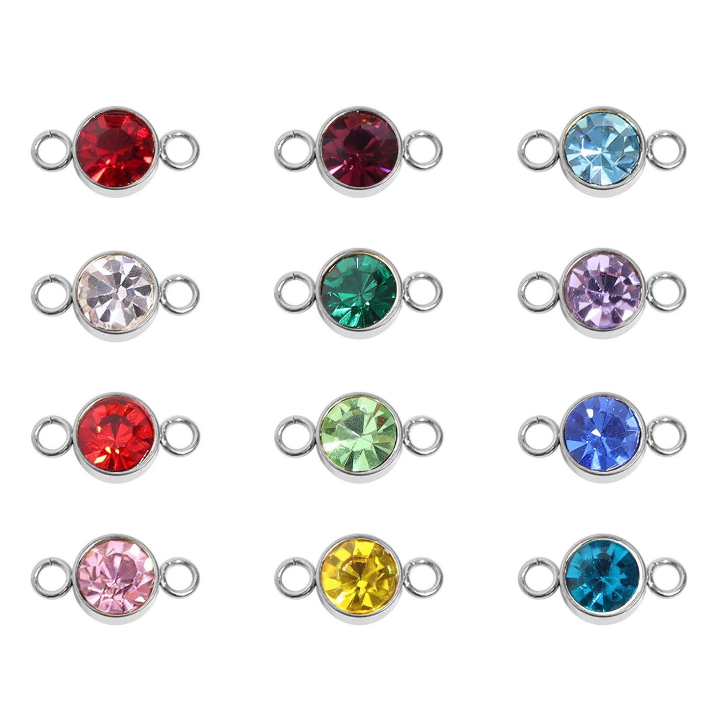 Stainless Steel Round Cubic Zirconia Birthstone Connector Charm: September / Sapphire