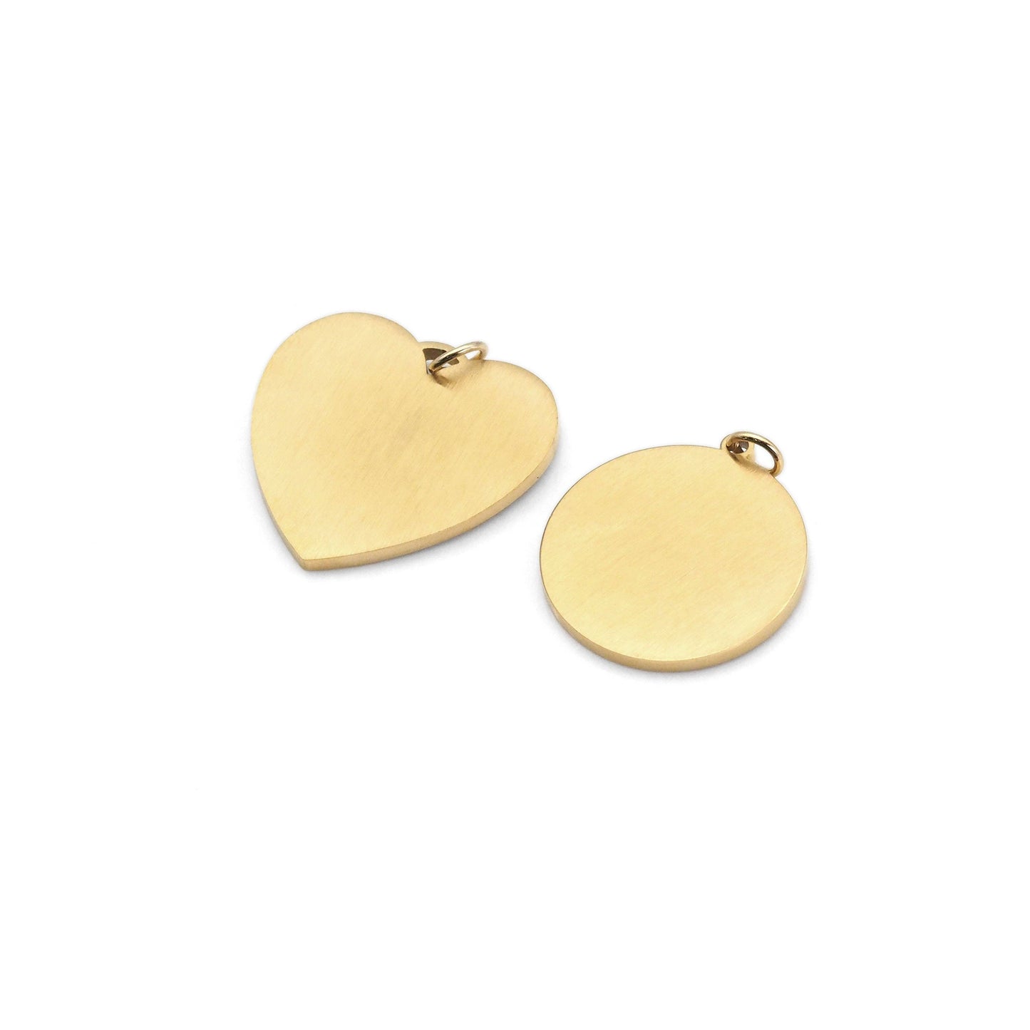 Matt Gold Silver Love Heart Round Coin Charm, Sku#LX260: Gold / Heart