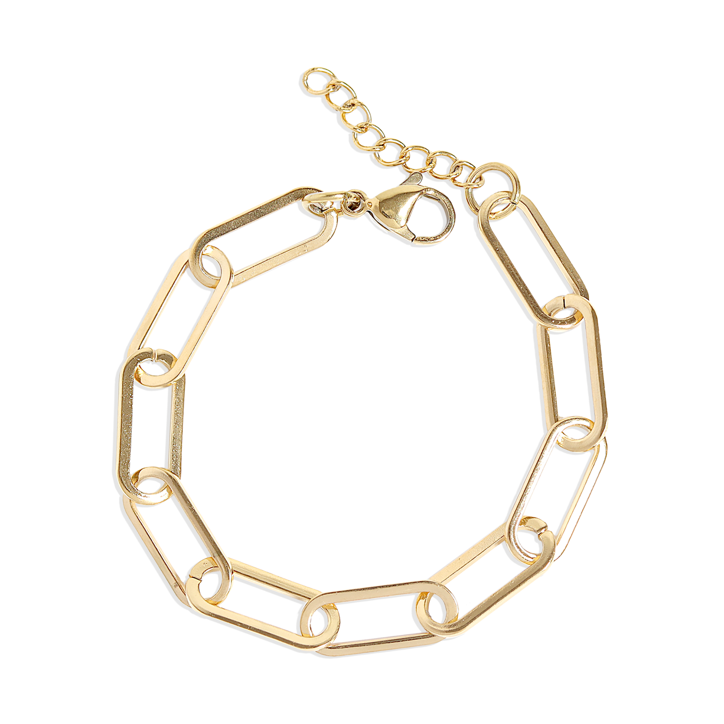 Gold Stainless Steel Paperclip Chain Bracelet + Extension: Stainless / 2.5mm