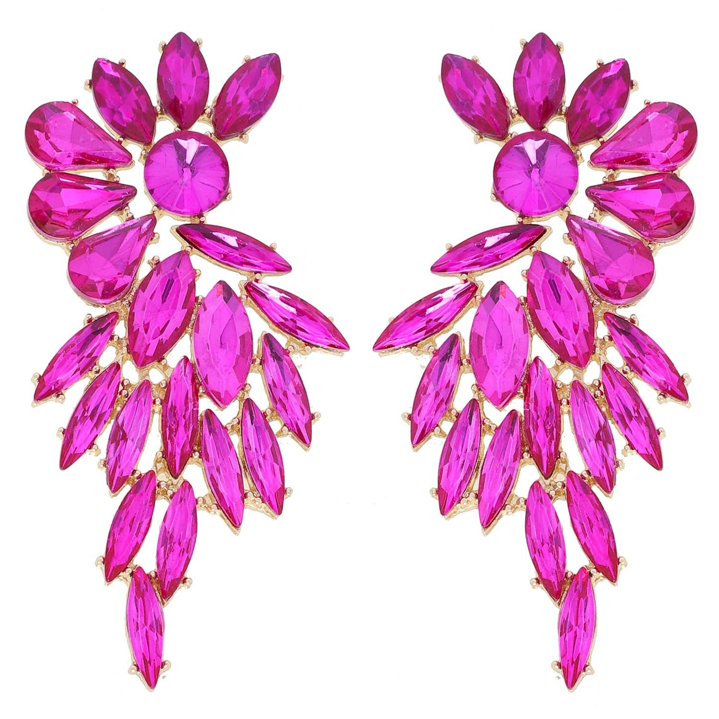 Rhinestone Crystal Petal Cluster Wings Drop Earrings: Fuchsia ey12110gfu