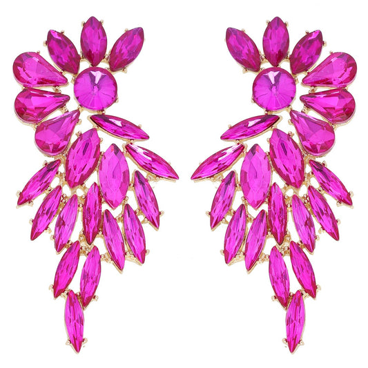 Rhinestone Crystal Petal Cluster Wings Drop Earrings: Fuchsia ey12110gfu