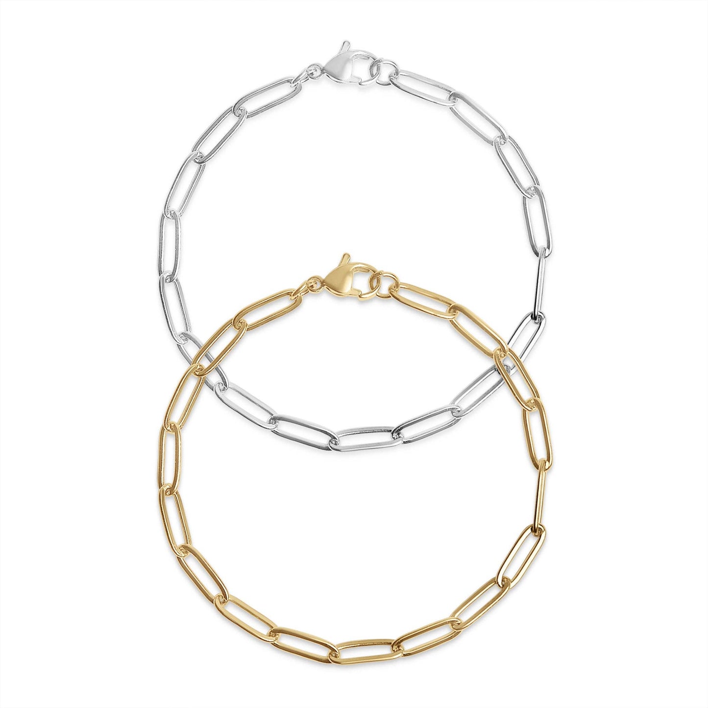 Stainless Steel Paperclip Chain Bracelet: Gold / 7"