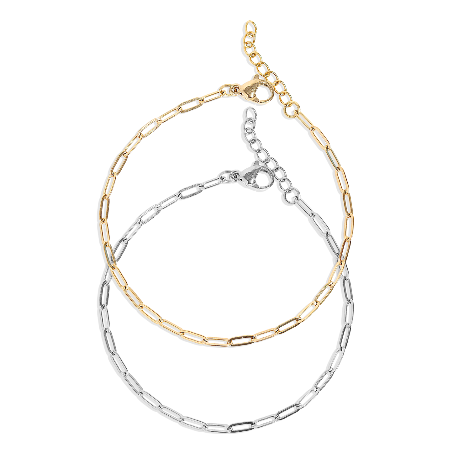 Gold Stainless Steel Paperclip Chain Bracelet + Extension: Stainless / 2.5mm