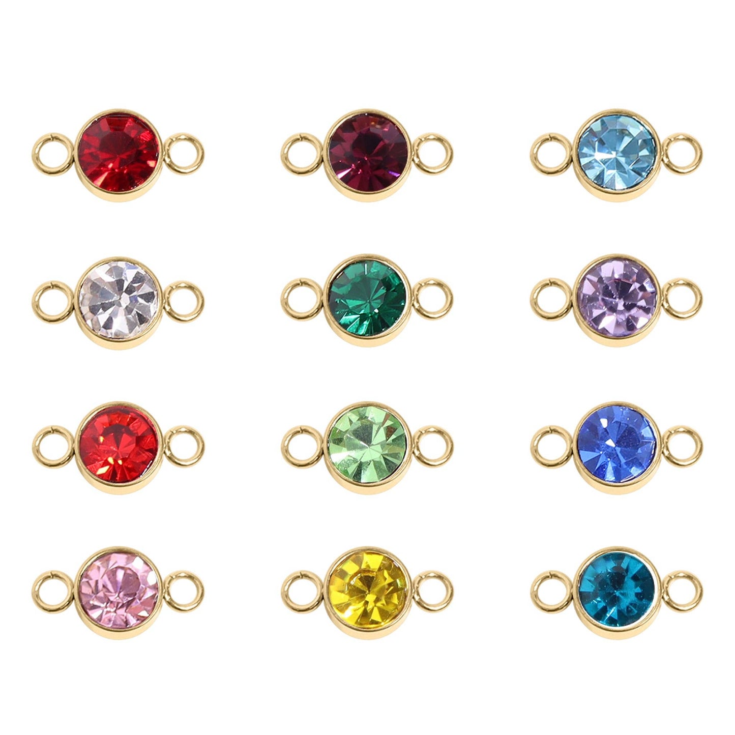 18K Gold PVD Stainless Steel Birthstone Connector Charm: December / Blue Zircon