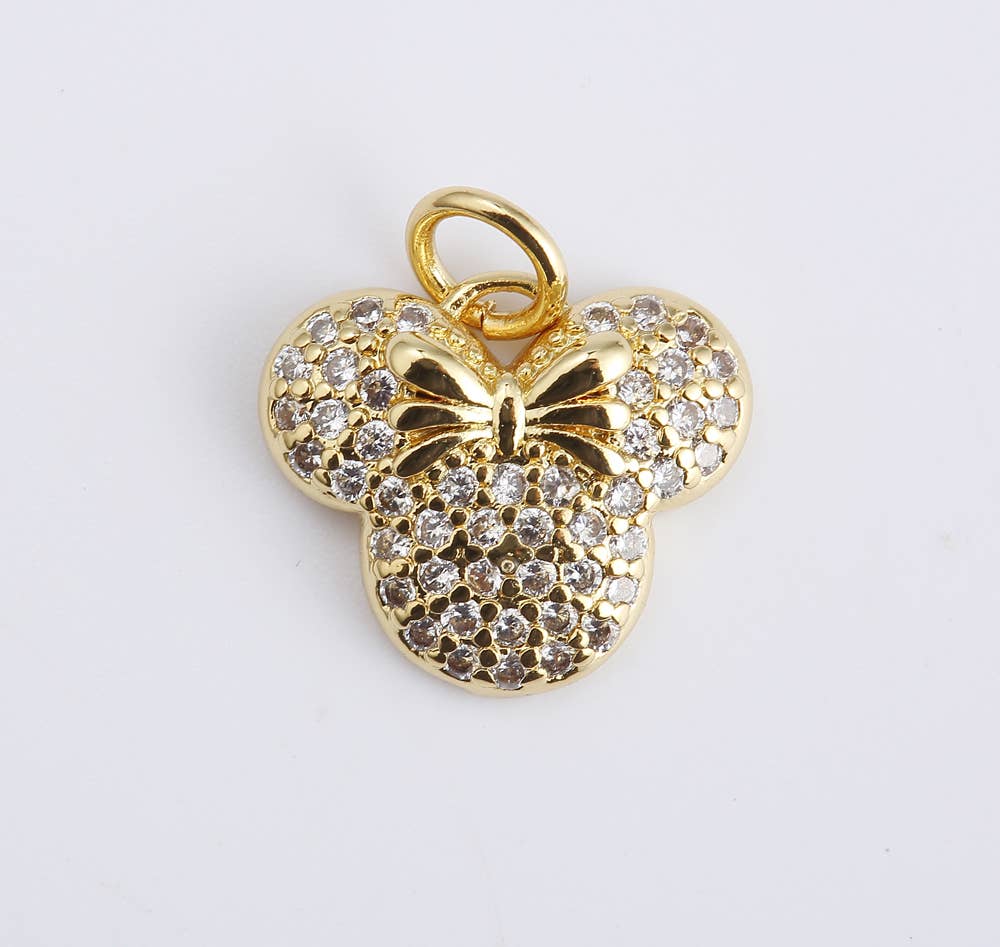 Gold Filled Minnie Mouse Head Charm CZ