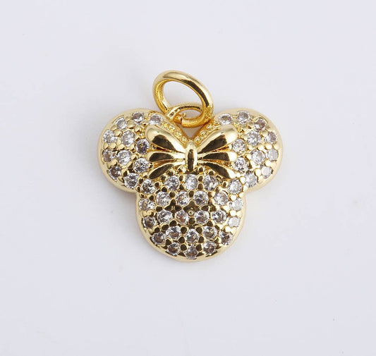 Gold Filled Minnie Mouse Head Charm CZ