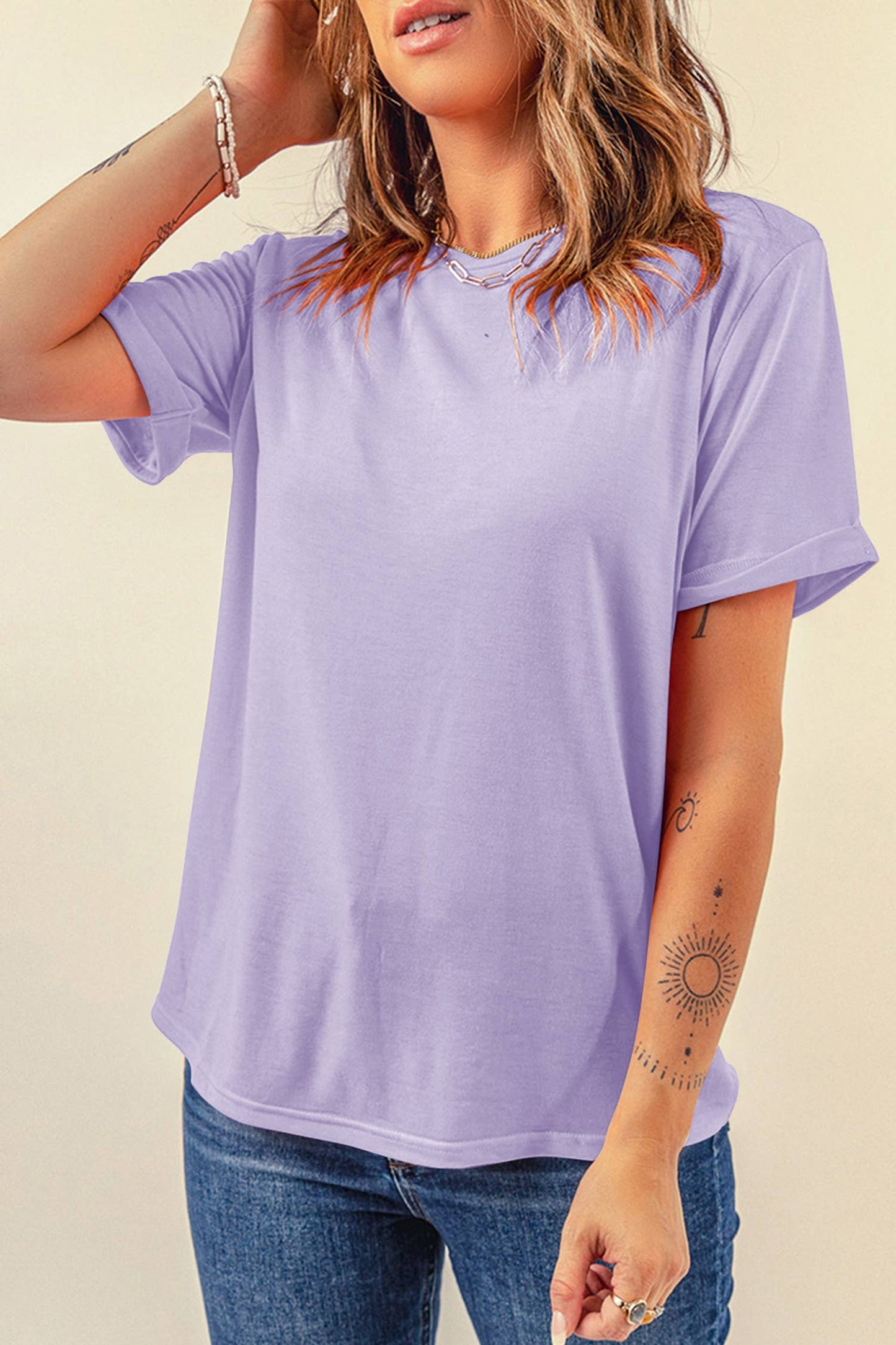 LDC Casual Plain Crew Neck Tee: Rose Red / XL