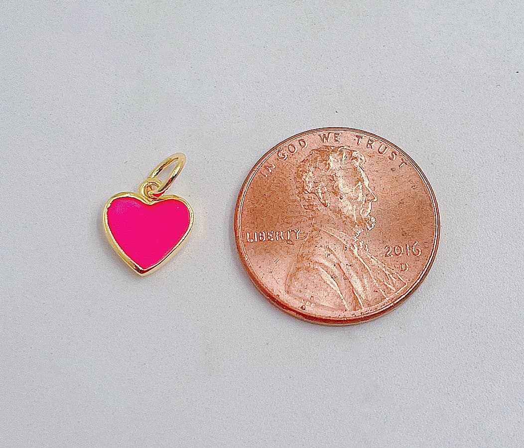 Enamel Heart Charm Pendant in Gold Filled, CP1104: #10 Hot Pink