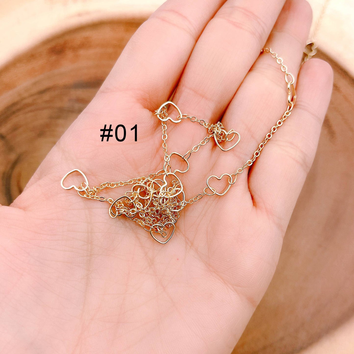 Lovely Heart Charm Chain by Foot, CH166: 3 Feet / #01