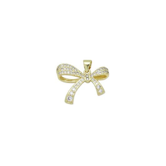 Gold Clear CZ Bowknot Charm Pendant, Sku#LK970