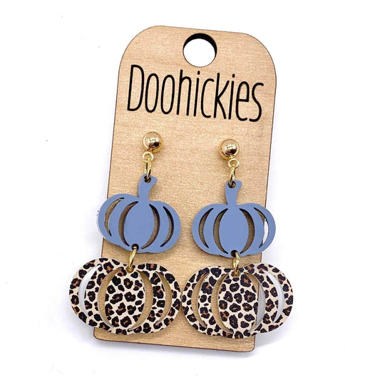 Fall Double Leopard Pumpkin Dangles - Fall Acrylic Earrings: Olive