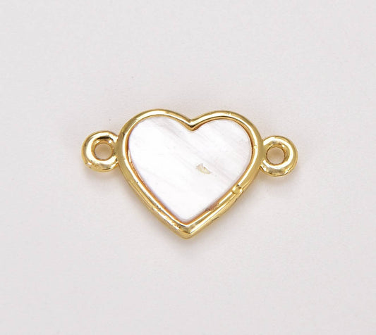 White Shell Pearl Heart Connector, MOP Shell Heart, CN454