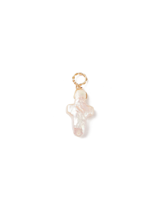 Gold Keshi Pearl Cross Charm