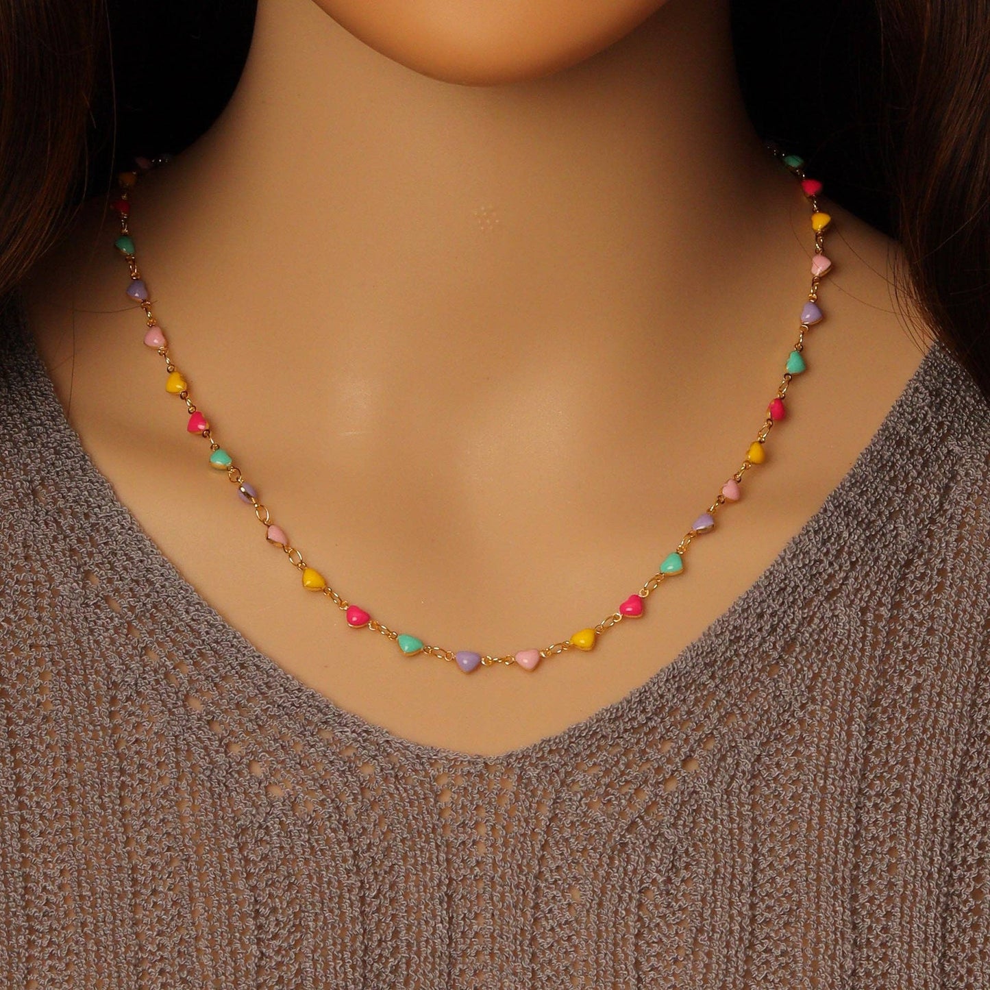 Colorful Enamel Heart Chain by Yard necklace, sku#HX19: 1 yard (=3ft)