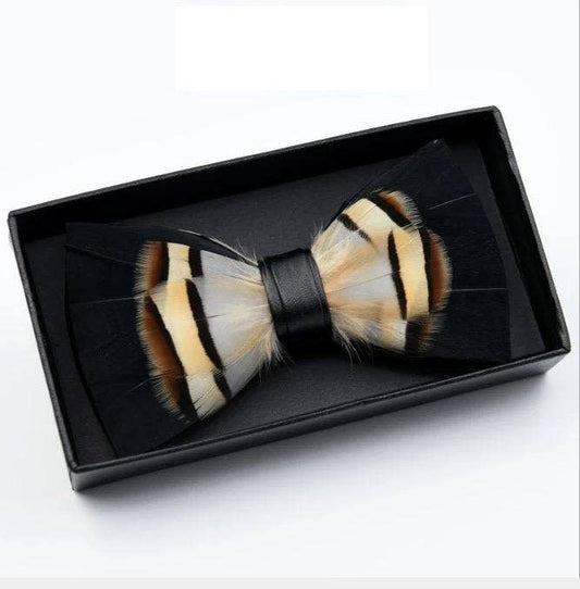 Handmade Wild Brown Feather Bow Tie W/free Lapel Pin Set