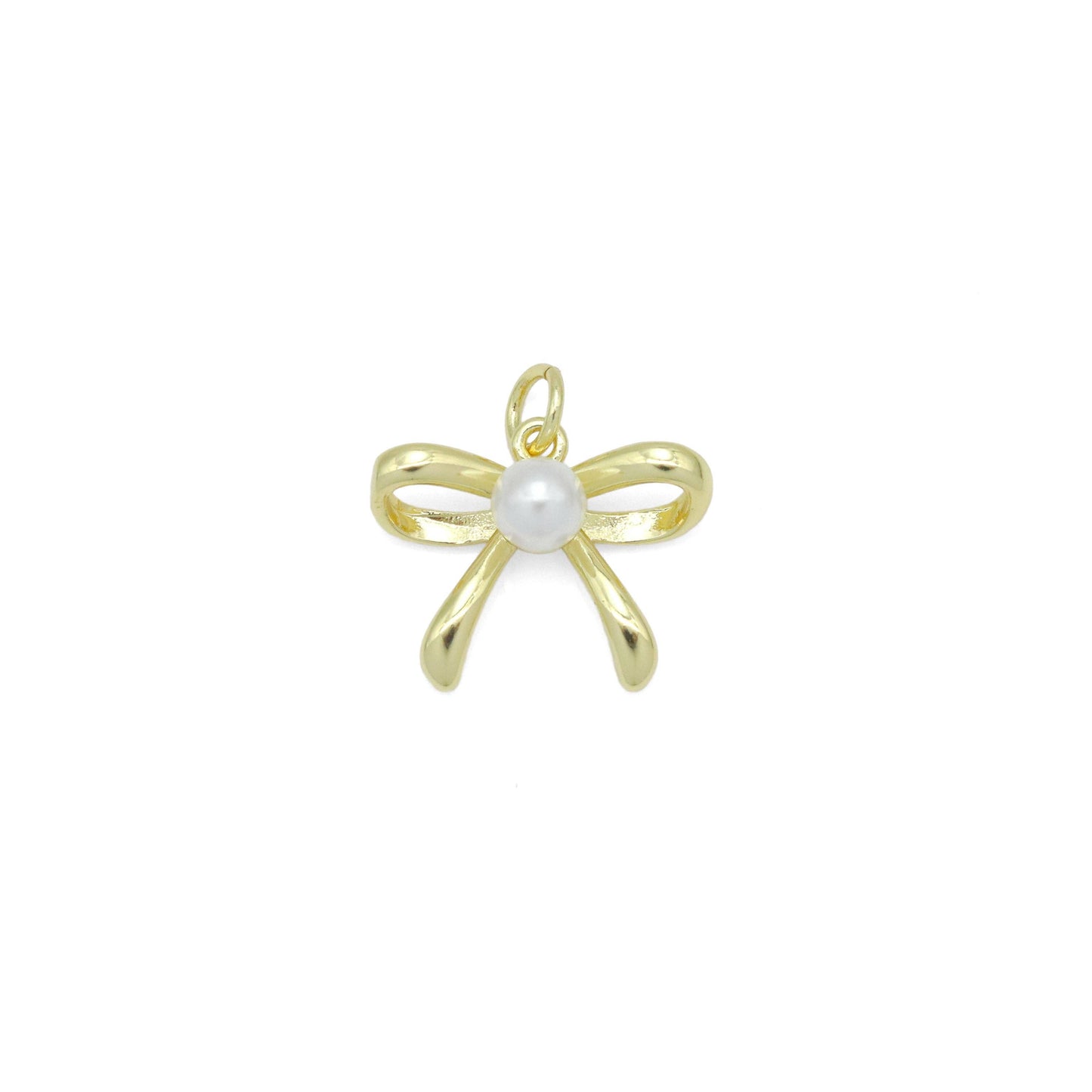 Gold White Pearl Bowknot Charm Pendant, Sku#LK963