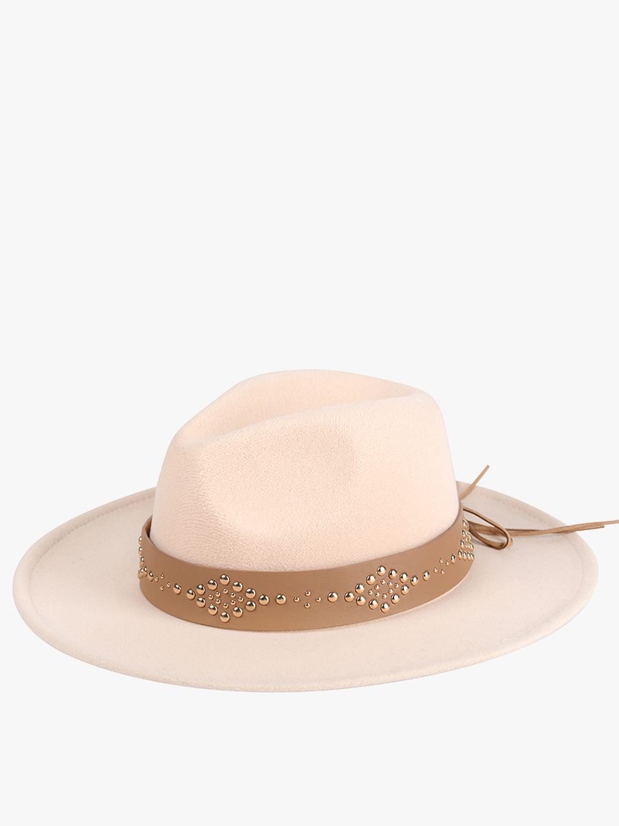 Glinda Grommet Trim Wide Brim Fedora: Black