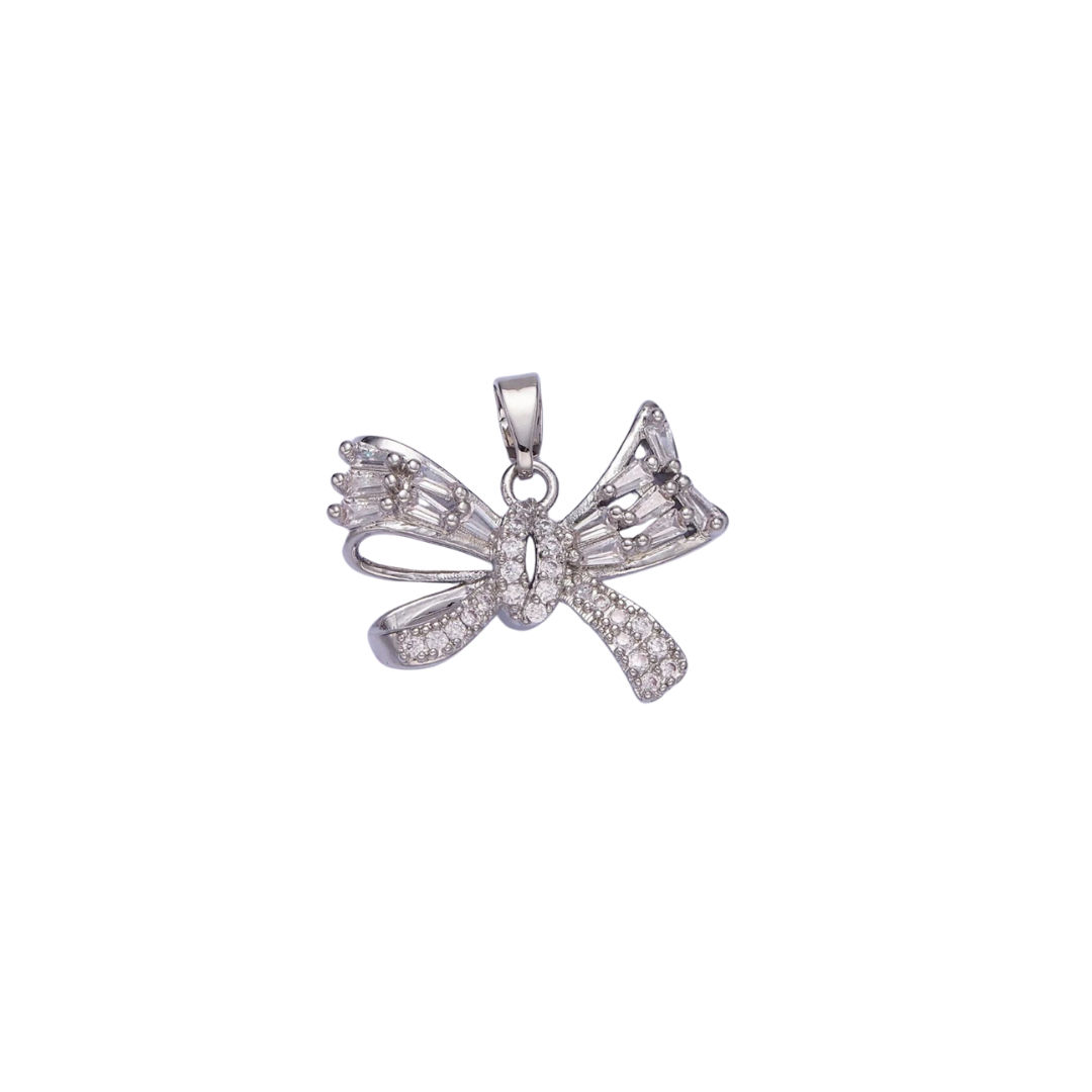 Silver Double Ribbon Bow Charm