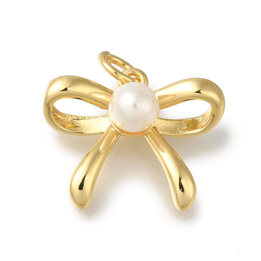 *Gold Bow with Pearl Knot Charm