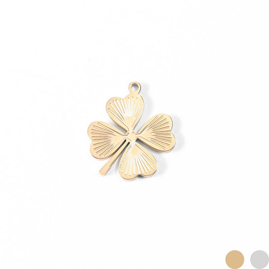 Stainless Steel Sunburst Four Leaf Clover Charm: Gold