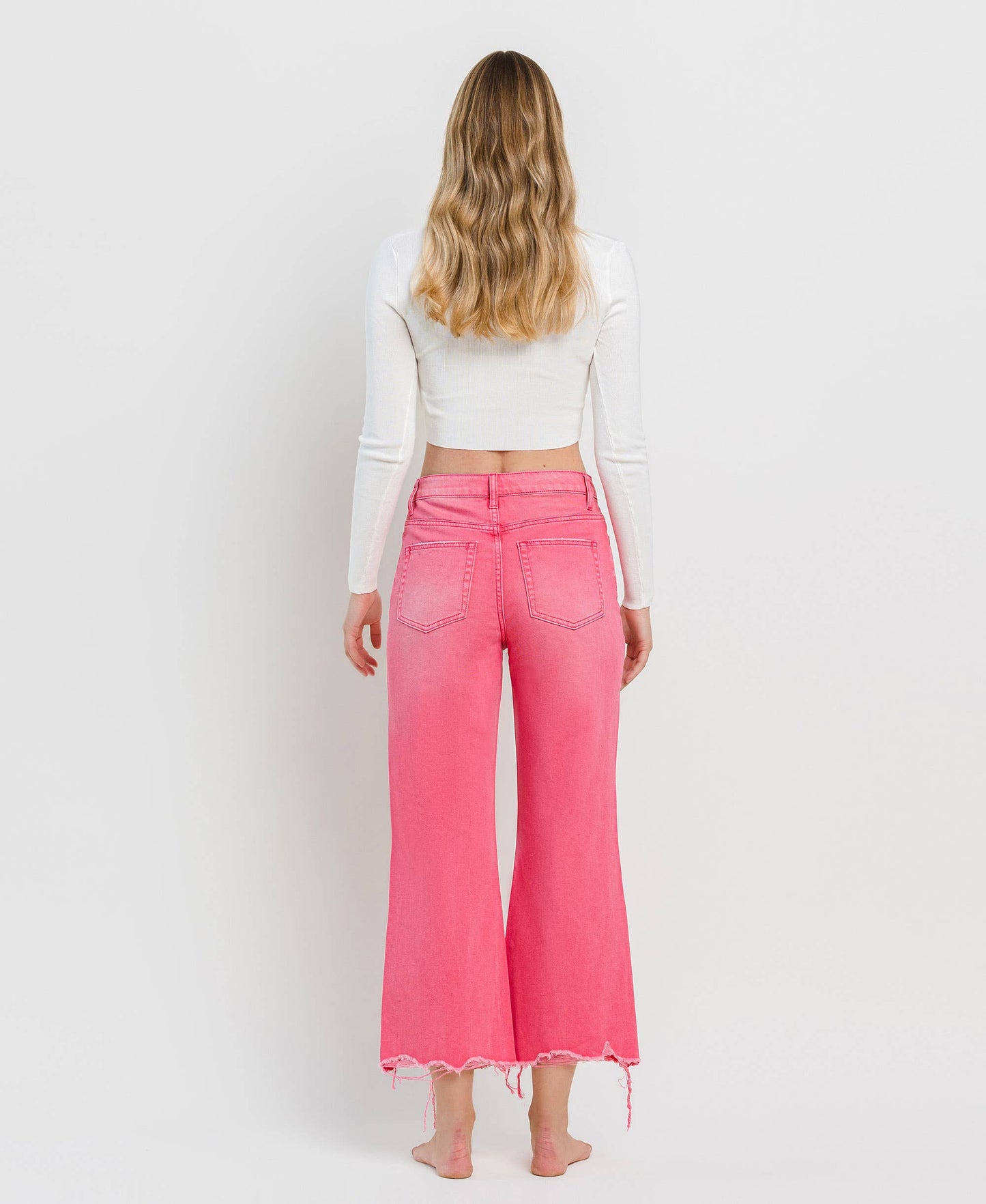 90'S VINTAGE SUPER HIGH RISE CROP FLARE JEANS V2736HP: HOT PINK / 30