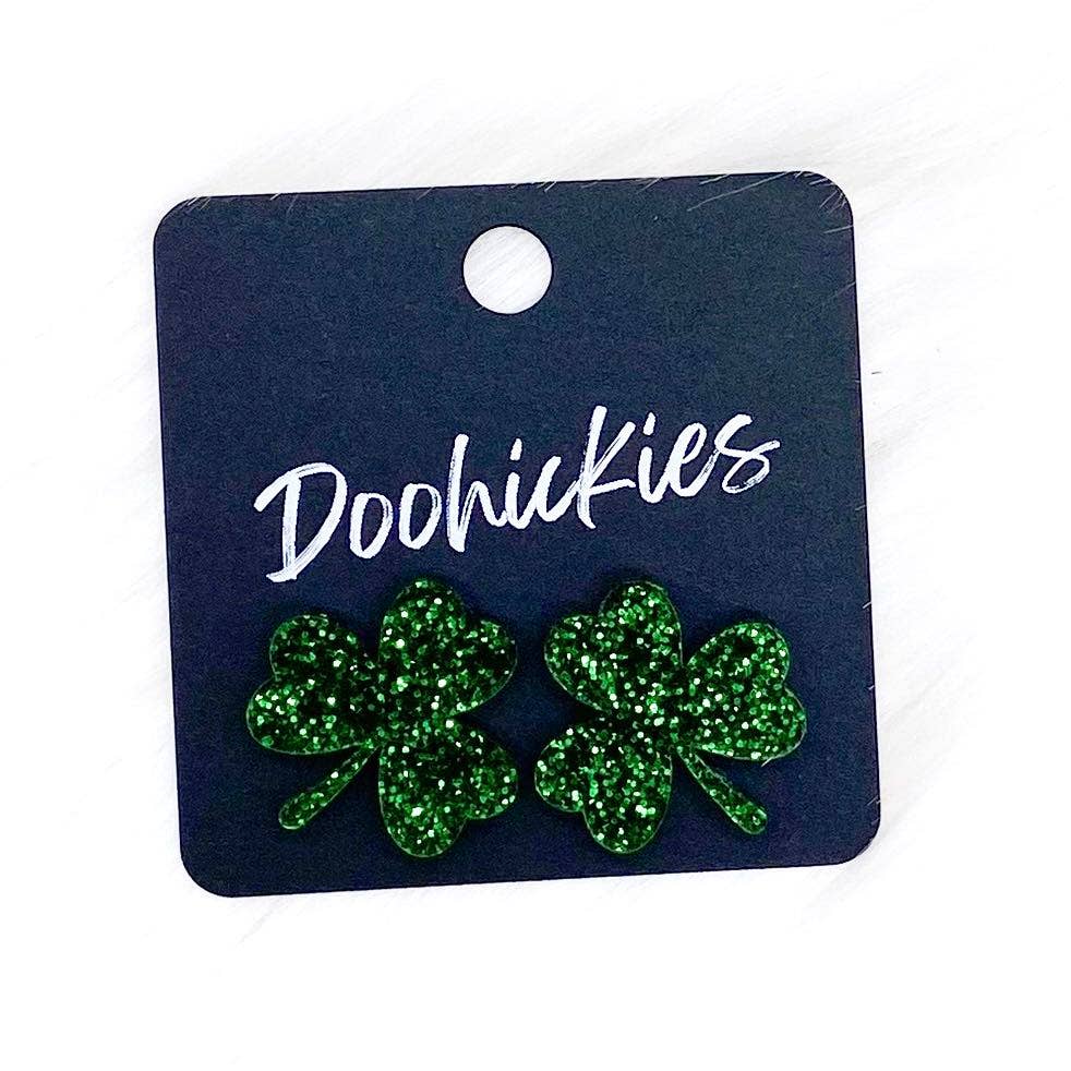 21mm Statement Shamrock Studs -St. Paddy Acrylic Earrings: St. Paddy's Glitter