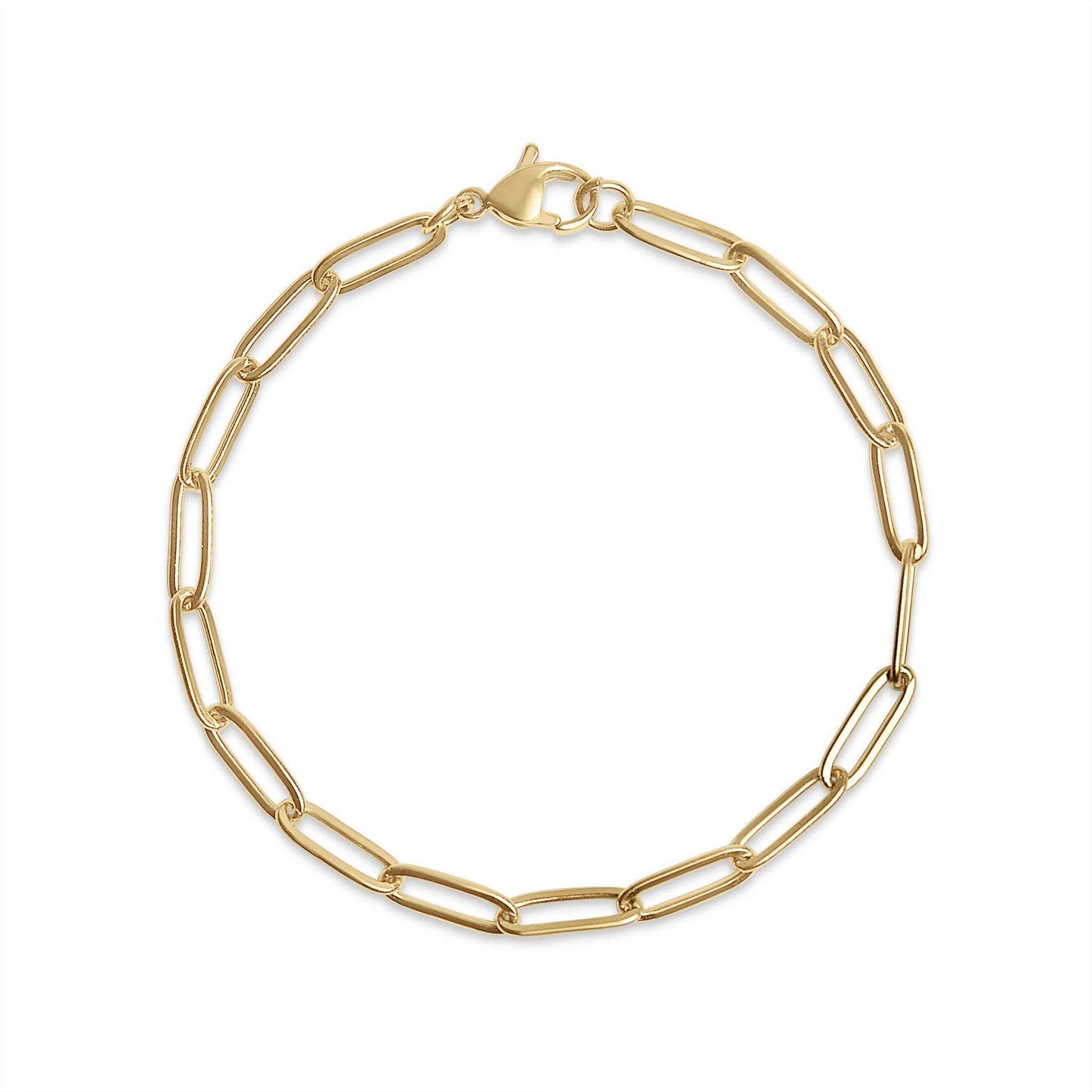 Stainless Steel Paperclip Chain Bracelet: Gold / 7"