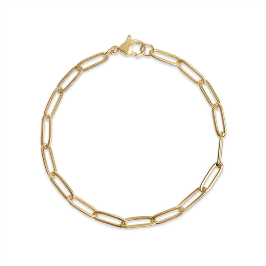 Stainless Steel Paperclip Chain Bracelet: Gold / 7"