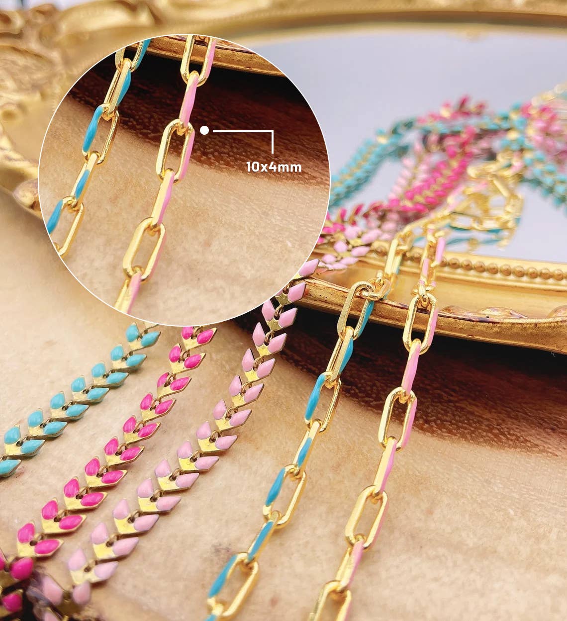 Enamel Paperclip Chain & Chevron Chain/ Paperclip Pink