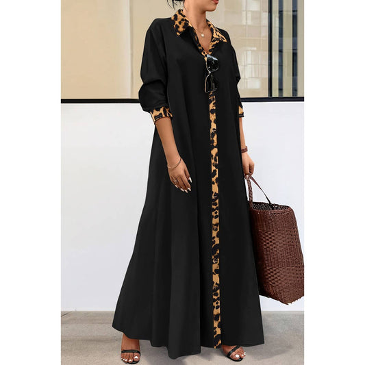 Lisa Plus Size Leopard Print Elegant Long Sleeve Dress