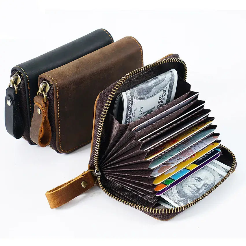 Credit Card Holder for Men Women, Geniune Leather Wallet: Dark Brown