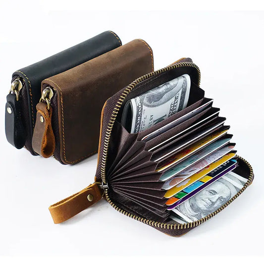 Credit Card Holder for Men Women, Geniune Leather Wallet: Dark Brown