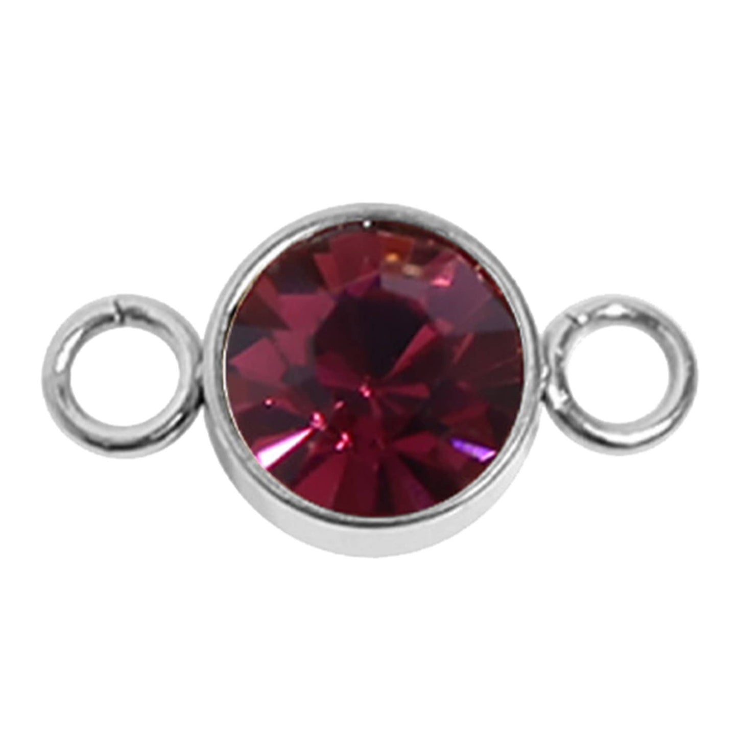 Stainless Steel Round Cubic Zirconia Birthstone Connector Charm: September / Sapphire