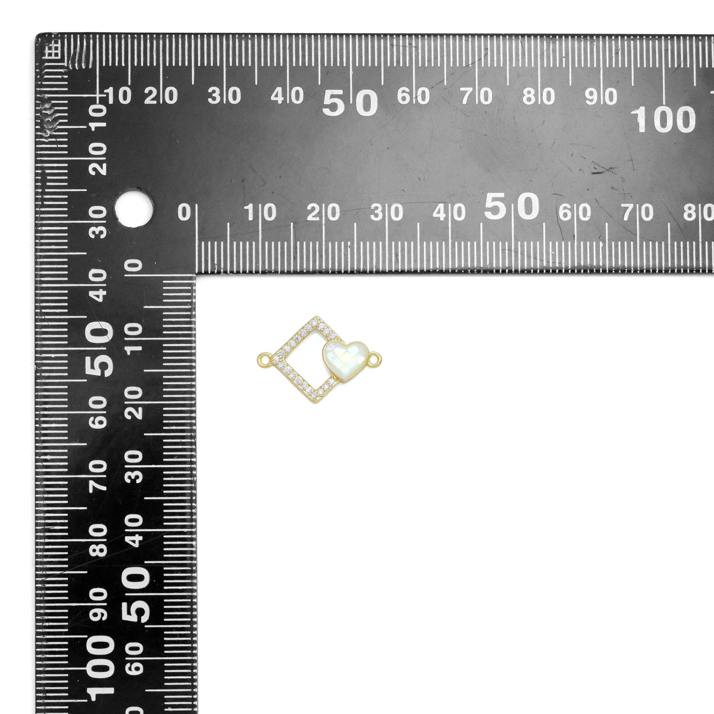 Clear CZ Heart Rhombus Diamond Connector Charm, Sku#WL1: Gold