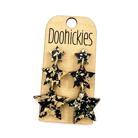 2.2" Star of the Show Waterfall Star Collection - New Years Acrylic Earrings: Black/Gold