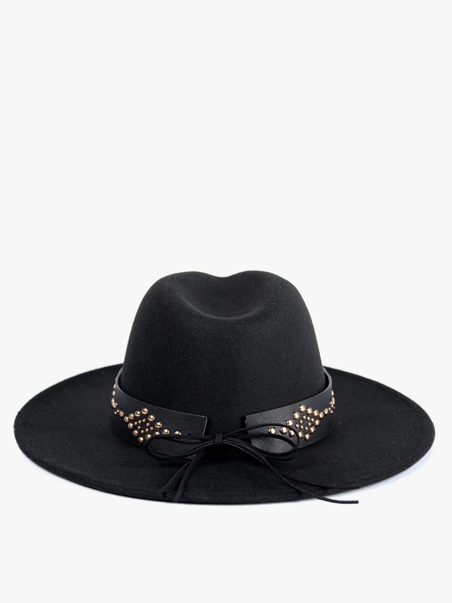 Glinda Grommet Trim Wide Brim Fedora: Black