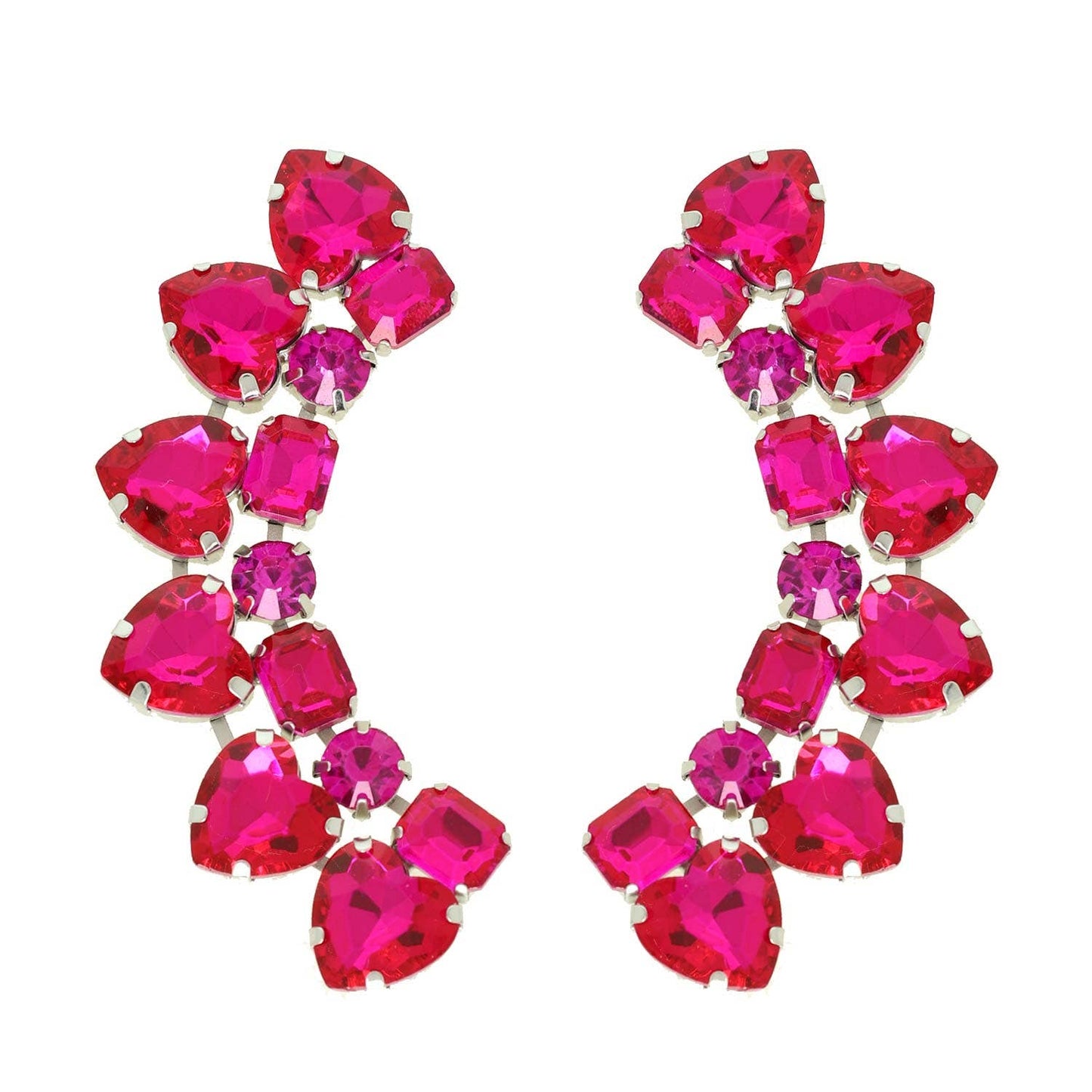 Heart Cut Gemstone Cluster Curved Drop Earrings: Fuchsia ge2604fuc