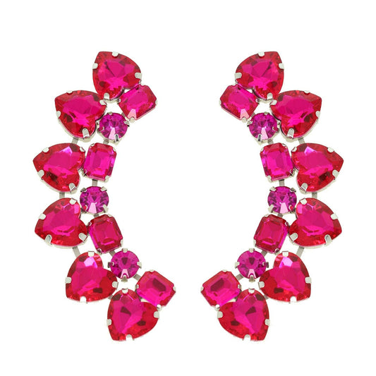 Heart Cut Gemstone Cluster Curved Drop Earrings: Fuchsia ge2604fuc