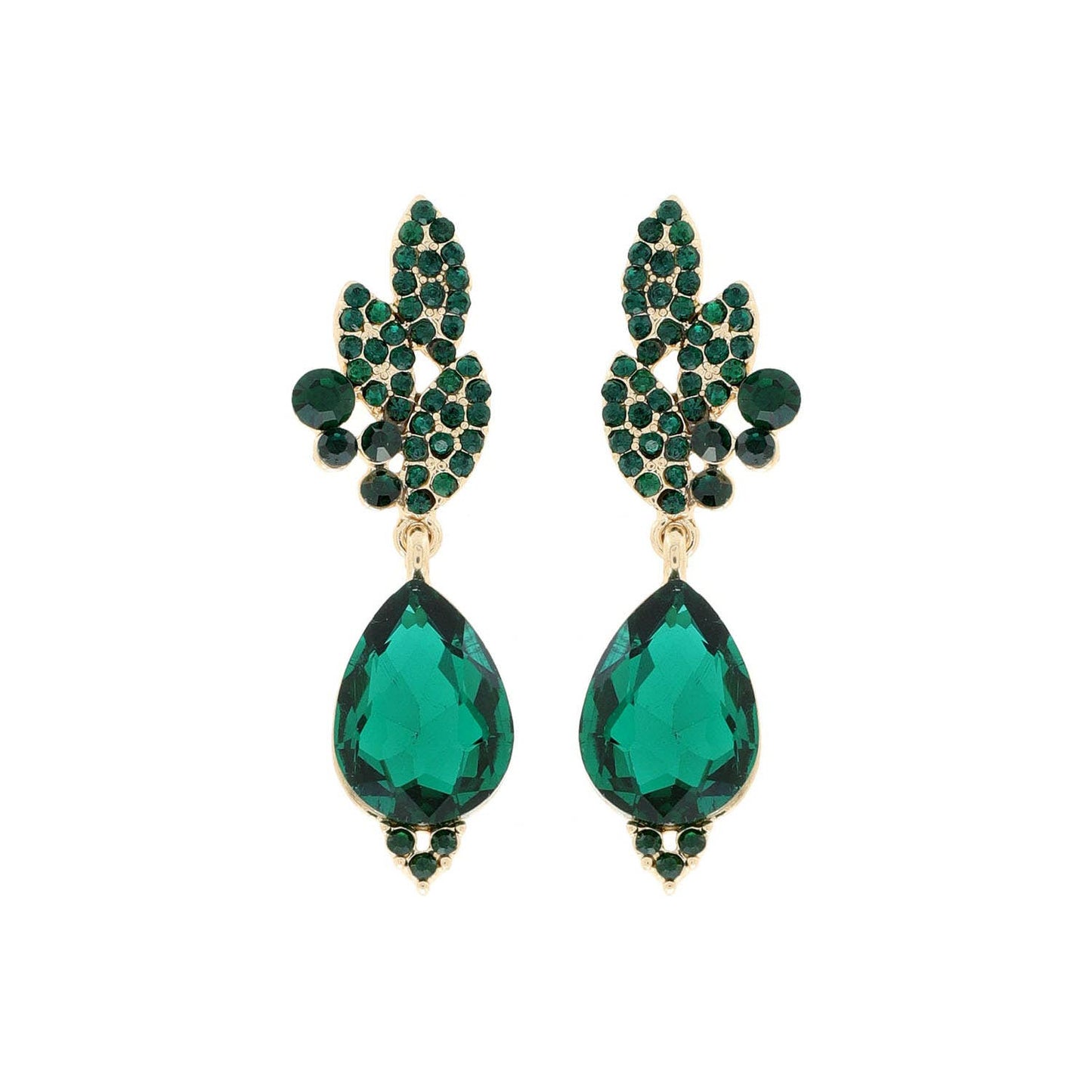 Rhinestone Cluster Teardrop Gem Evening Earrings: Green eq312ggr