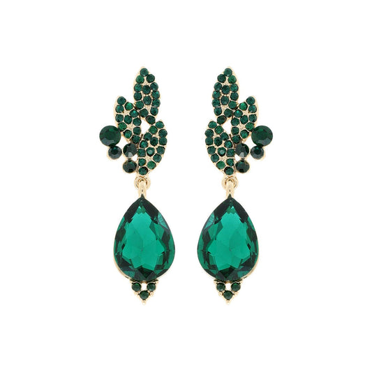 Rhinestone Cluster Teardrop Gem Evening Earrings: Green eq312ggr