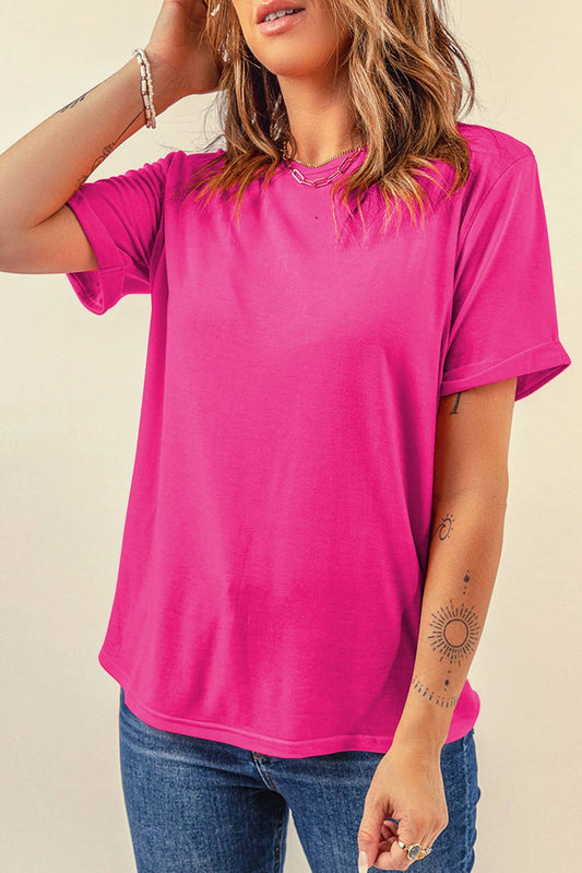 LDC Casual Plain Crew Neck Tee: Rose Red / XL
