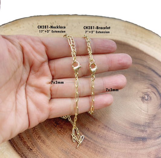 Gold Filled Paper Clip Chain Link Bracelet and Necklace: 1pc / Necklace