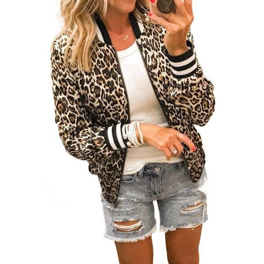 Kaigen Printed Zip Up Long Sleeves Bomber Jacket: TAN BLACK