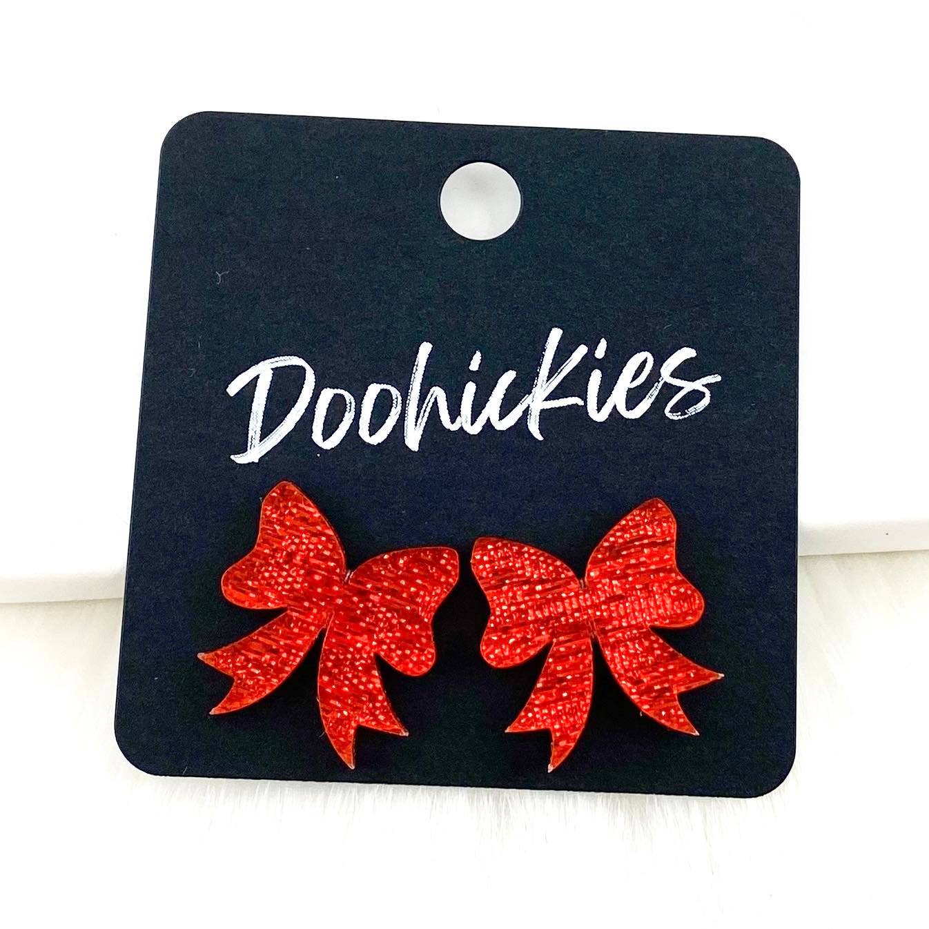 15mm Glitzy Bow Studs: Red Saffiano