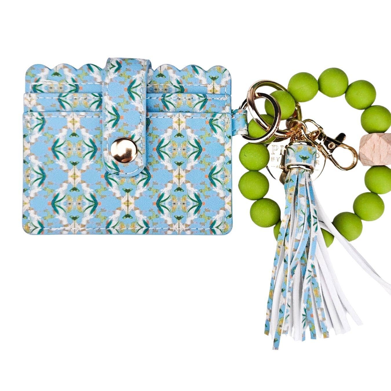 English Garden Blue Keychain Wristlet Wallet